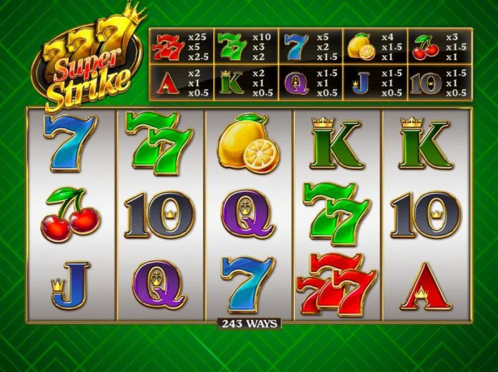 777 Strike slot with retro-style symbols and three spinning reels, available in demo mode and for real-money play.